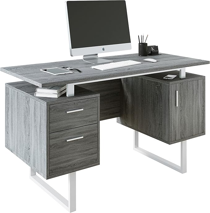 Techni Mobili Modern Office Desk with Storage, Gray
