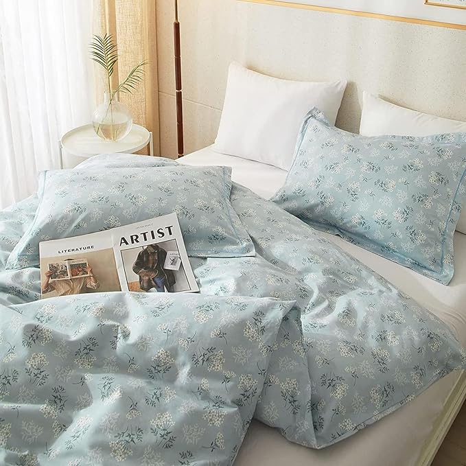 LifeTB Vintage Floral Comforter Set Full Size Farmhouse Blue Flower Bedding Comforter Chic Floral Girls Cottagecore Bedding Set Soft Microfiber Cute Flower Botanical Comforter Set for All Season