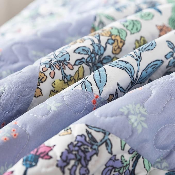HoneiLife Oversized Queen Quilt - Microfiber Quilt Sets 106"x106",3-Piece Floral Bedspreads, Lightweight Coverlets, Wildflower Quilts, Queen Quilt Bedding Sets for All Season Use