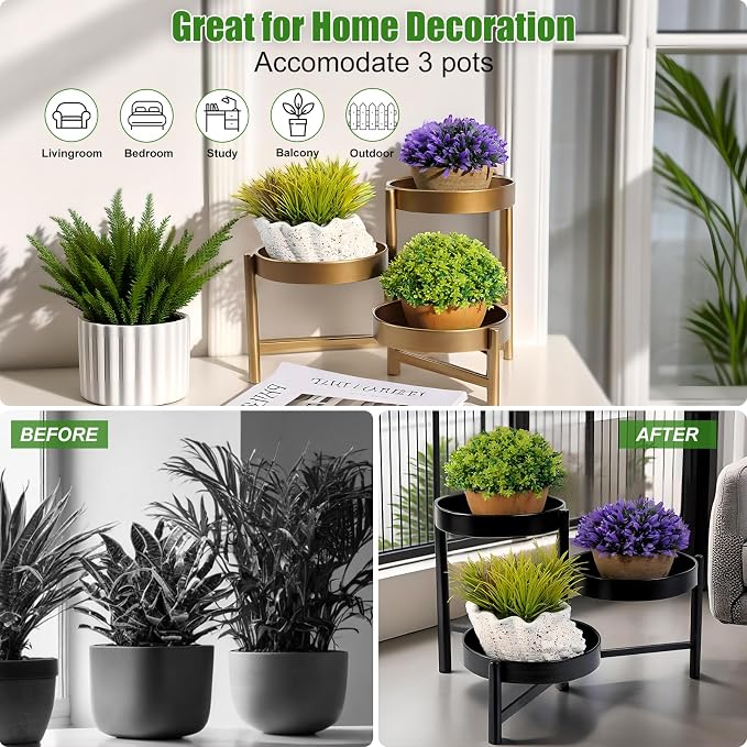 Harvest Land Plant Stand 3 Tier Indoor Metal Flower Shelf Corner Tabletop Holders for Garden Balcony Living Room Bedroom Patio Bronze