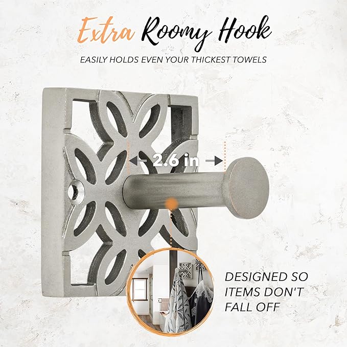 Autumn Alley Two Nickel Hooks, Bathroom Towel Hook, Robe Hook Wall Mounted - Decorative Wall Hooks for Towel, Robe, Cast Coat and Door Hook for Bathroom Modern Unique Style, 2 Pack
