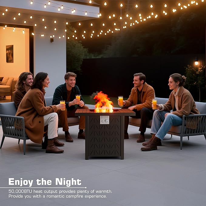 28'' Propane Fire Pit Table, 2 in 1 Rectangular Outdoor Fireplace, Outside Patio Deck and Garden, Gas Fire Pit Table with Lid and Stone, 50,000 BTU Adjustable Flame