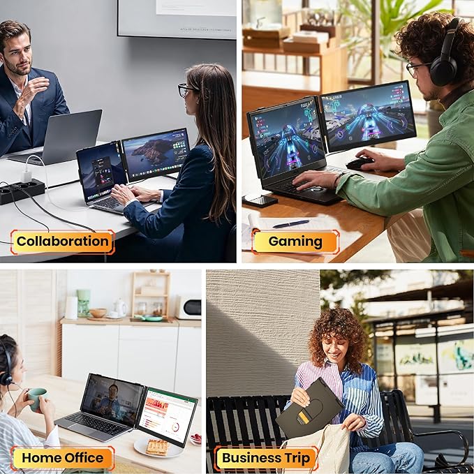 Laptop Screen Extender 0.27" Ultra-Thin, 14" FHD 1080P IPS Lightweight Dual Portable Monitor, USB-C/HDMI Plug & Play for 13-17" Laptops, Travel screen compatible with Windows/Mac/Chrome/Switch/Android