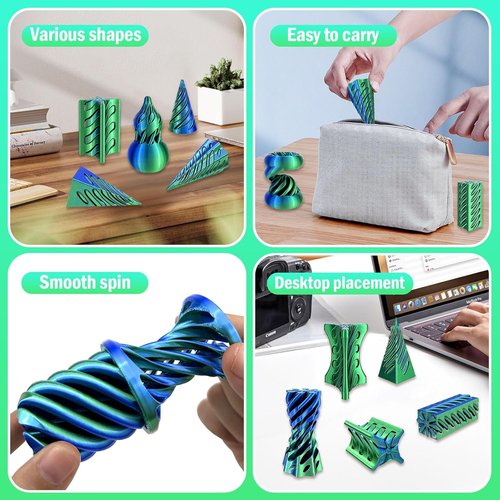 Skiennix 3D Printed Spiral Fidget Toys Set - 10 Pack for Stress Relief & Anxiety Relief | Various Shapes