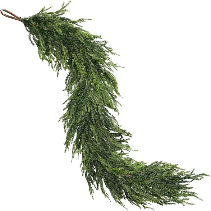 9FT Real Touch Norfolk Pine Garland - Artificial Christmas Garland Fake Green Faux Pine Needles Garland for Table Fireplace Mantle Holiday Home Indoor Outdoor Decor (2PCS)