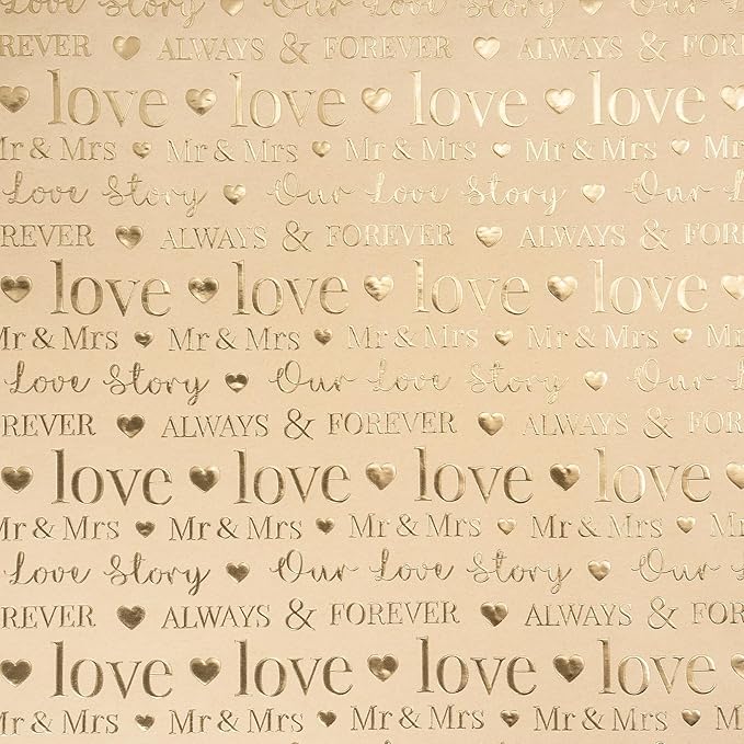 RUSPEPA Brown Wedding Wrapping Paper, Mini Roll, Luxury Gold Foil LOVE Design, Perfect for Wedding, Bridal Shower, Anniversary, 17 Inches x 16.5 Feet
