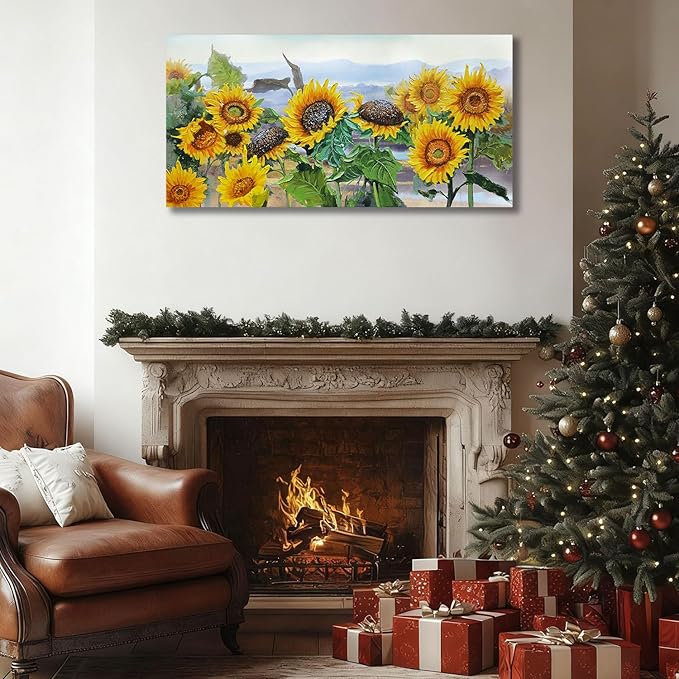 Ardemy Sunflower Wall Art Canvas Flower Yellow Picture Floral Landscape Painting for Living Room, Nature Large Framed Artwork Bedroom Bathroom Dining Room Home Office Wall Decor 40"x20"