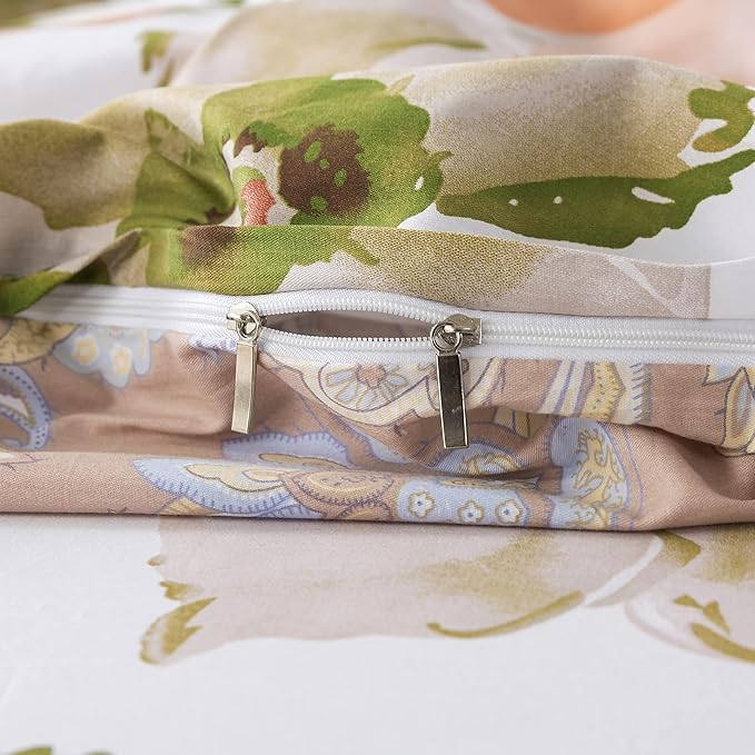 FADFAY Duvet Cover Twin XL Elegant Watercolor Floral Bedding Shabby Orange Flower Quilt Cover Vintage Farmhouse Bedding 100% Cotton Soft Comforter Cover with Hidden Zipper Closure 3Pc, Twin XL Size