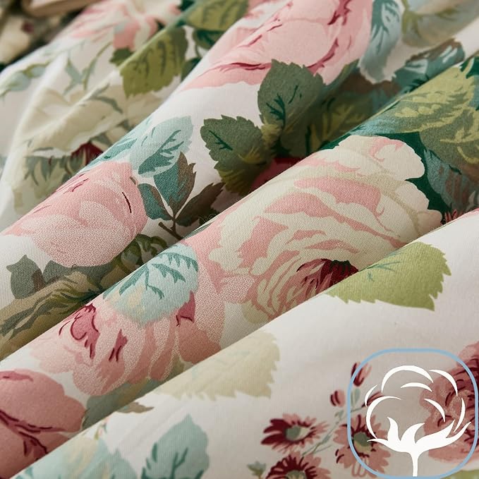 Rose Red Floral King Bedding Romantic Girls Comforter Set Soft Botanical Vintage & Country Home Decor for All Season