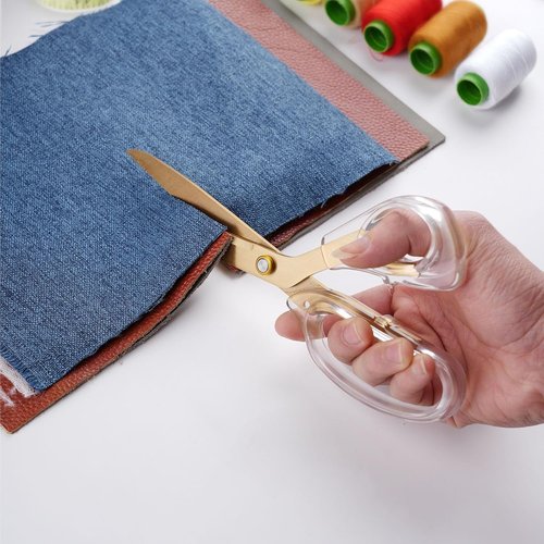 SCAIKTIG Acrylic Scissors Set - Heavy-Duty Office Scissors with Comfort-Grip Handles | Gold & Clear Finish