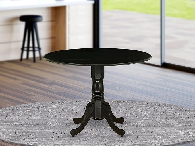 East West Furniture DLT-ABK-TP Dublin Dining Table - a Round Wooden Table Top with Dropleaf & Pedestal Base, 42x42 Inch, Wirebrushed Black
