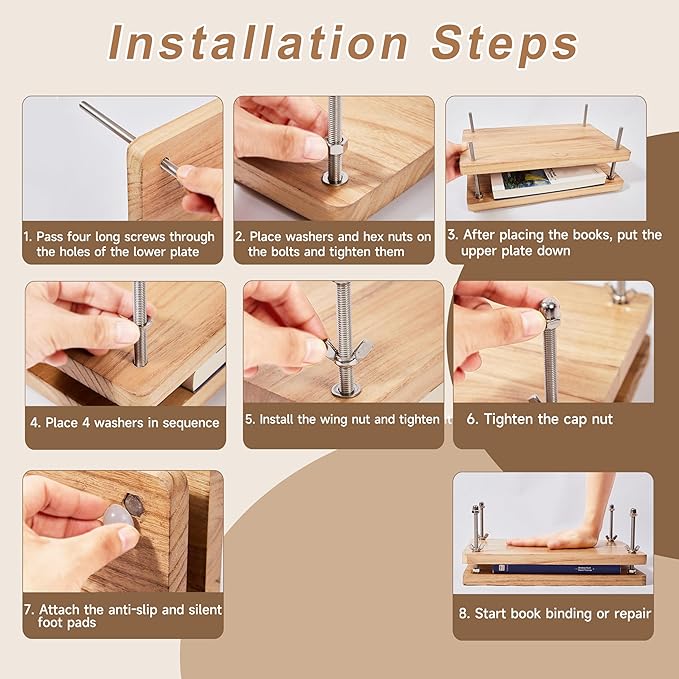 FUXAFU 50 Pcs Book Binding Kits, 13"x7.9" Inch Wooden Book Press，Books Binding Materials, with Bone Folder, Awl, Needles for DIY Bookbinding, BookRepair, Handmade Crafts