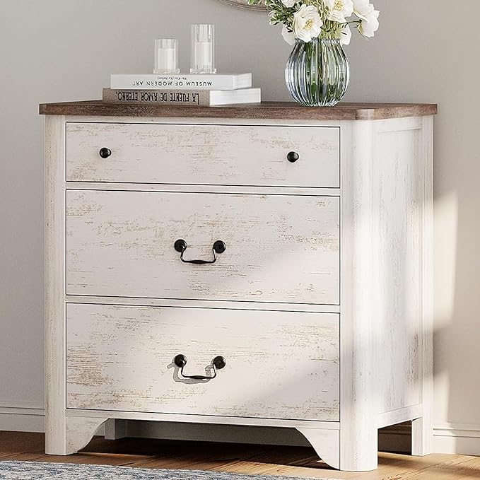 WAMPAT 3 Drawer Dresser for Bedroom, 31.5" White Dresser with Wide Chest of Drawers, Kids Dressers for Nursery,Bedroom, Living Room, Closet