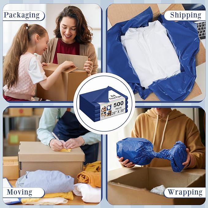 Qilery 500 Sheets Navy Blue Tissue Paper Bulk for Gift Bags 20 x 30 Inch Acid Free Wrapping Packaging Paper Sheets for Winter Hanukkah Christmas Decor DIY Crafts, Birthday Party, Shipping Packing