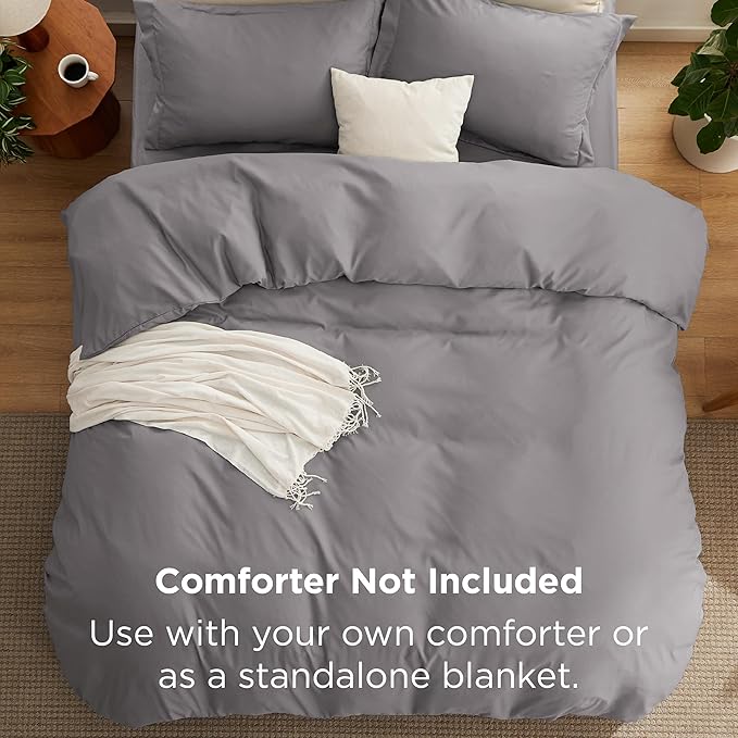 Bedsure Duvet Cover with Fitted Sheet Twin/Twin XL - Deep Pocket, Hotel Luxury Soft Double Brushed Bedding Set with Zipper Closure, 1 Duvet Cover, 1 Fitted Sheet, 1 Pillow Shams, NO Comforter, Grey
