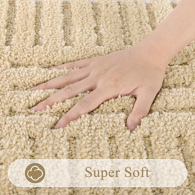 SHACOS Boho Bathroom Rugs 24"x36" Extra Soft Absorbent Microfiber Bath Mats Home Decor Non Slip Bath Rugs Machine Washable Shaggy Carpet for Bath Room Floor Shower Bathtub, Beige 2' x 3'