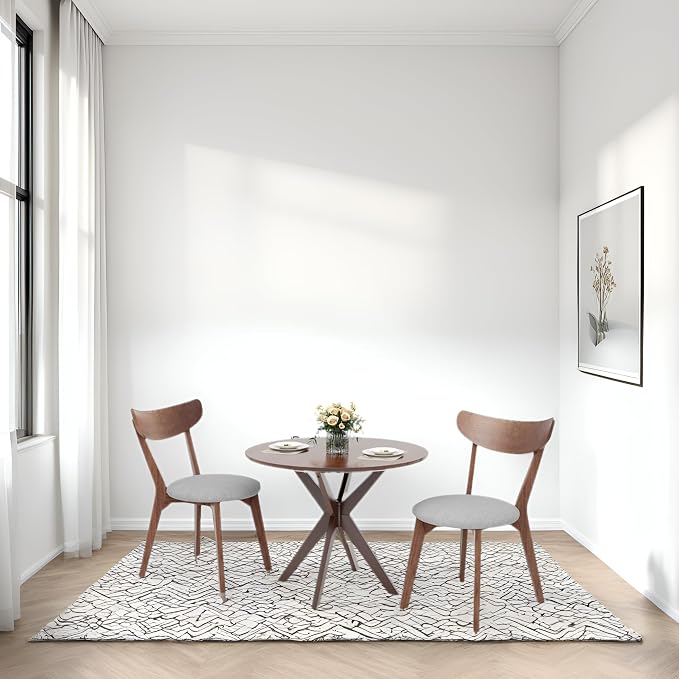 ERGOMASTER 3-Piece Dining Table Set for 2, 36" Kitchen Round Table with 2 Chairs, Rubber Wood Legs, Brown