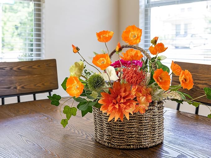 6PCS Orange Poppies Artificial Flowers Faux Poppy Silk Orange Flowers with Long Stems for Home Table Office Fall Outdoor Indoor Baby Shower Halloween Arrangements
