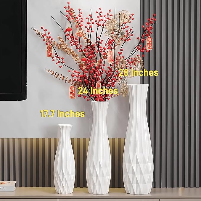 Ceramic Floor Large Vase 24 Inches Tall,White Modern Flower Tall Vases for Office, Home,Farmhouse,Living Room Décor,Simple Origami Design Fall Decorative Porcelain Flower Arrangement Vase Ideal Gift