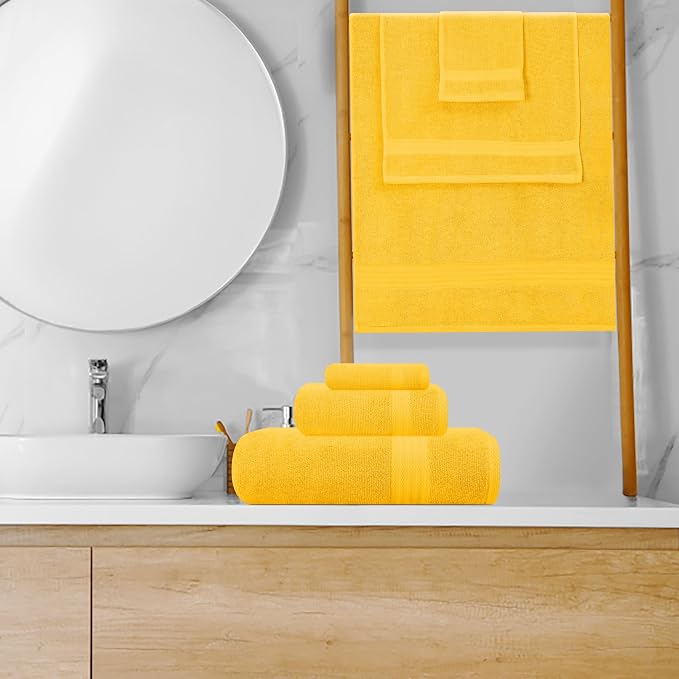 GLAMBURG Ultra Soft 8-Piece Towel Set - 100% Pure Ringspun Cotton, Contains 2 Oversized Bath Towels 27x54, 2 Hand Towels 16x28, 4 Wash Cloths 13x13, Ideal for Everyday use, Hotel & Spa- Mustard Yellow