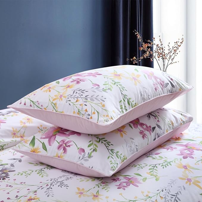 Brandream 100% Egyptian Cotton Bedding Set Full Size - 3 Pieces Floral Print Duvet Quilt Cover Sets with Button Closure