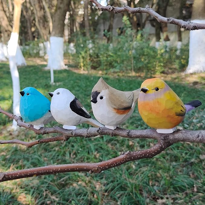 WEAUSUP Hand Carved Wooden Bird Figurine Gift for Bird Lovers | Hand carved wood bird statue with delicate paint,home shelf decor gift(suit 2)
