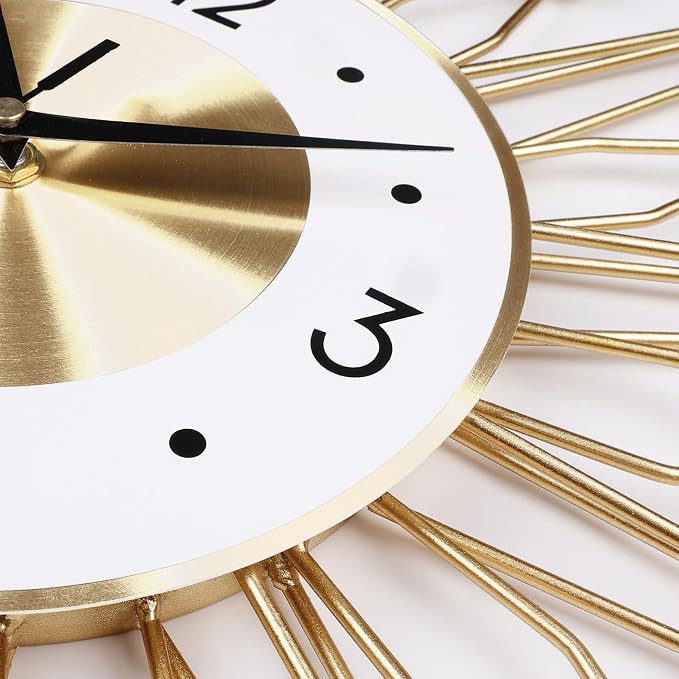 Lafocuse Silent 23 Inch Metal Large Gold Wall Clock for Home Decor, Mid Century Wall Clocks Battery Operated, Art Deco Starburst Wall Clocks for Living Room Kitchen Office