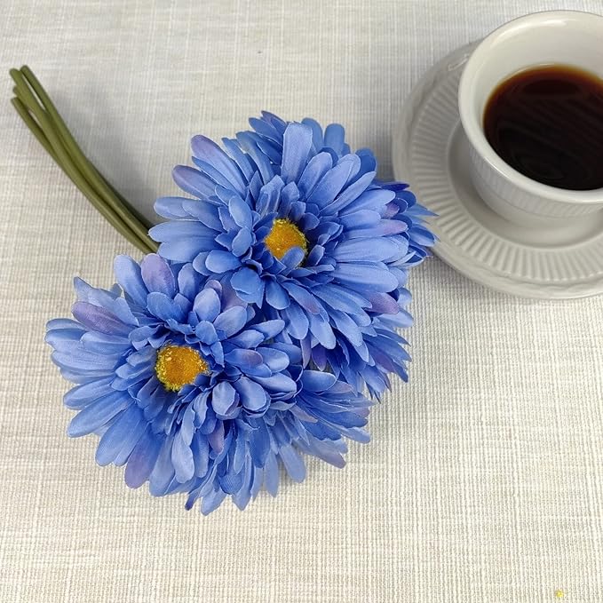 TOPIA Artificial African Daisies Flowers African Daisy Silk Flowers Artificial Gerbera Daisies Pack of 10 (Blue)