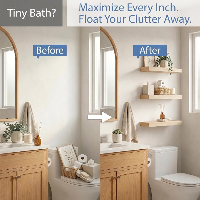 Floating Shelves for Wall, Bathroom Shelves Over Toilet, Wall Shelves & Book Shelf for Room, Hanging Shelf, Modern Wooden Mounted Floating Shelves, 24x7x1.5 in (Oak, Set of 3)