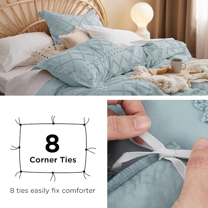 Bedsure Boho Duvet Cover King Size - Dusty Blue Breathable & Soft Boho Bedding, Machine Washable Comforter Cover for All Seasons, Includes 1 Duvet Cover 104"x90" with 2 Pillow Shams & Zipper Closure