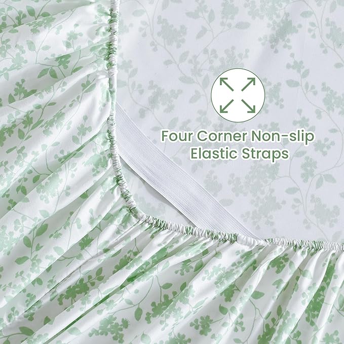 Softan King Sheet Set Green Leaves Bedding Sheets Printed Sheets - 4 Piece Soft Microfiber Botanical Patterned Fitted Sheet with 15" Deep Pocket