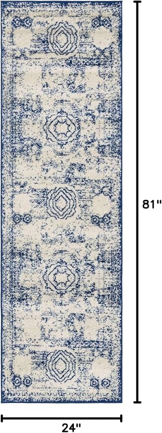 Unique Loom Bromley Collection Area Rug - Wells (2' x 6' 9" Runner, Ivory and Blue/ Ivory)