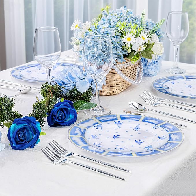 U-QE 20PCS Blue Plates - Blue Plastic Plates Disposable&Reusable - Heavy Duty Plastic Plate for Party&Wedding Including 10 Dinner 10.25" & 10 Appetizer Plate 7.5"