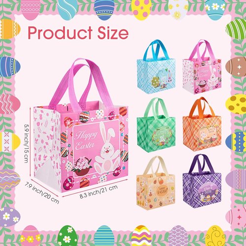 Regine Switzerland Easter Gift Bags - Reusable Bunny Tote Bags for Egg Hunt | 6-Pack with Handles