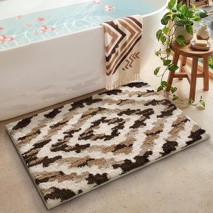 LUMI Bathroom Rugs, Soft Absorbent Bath Mat for Modern Home Decor, Non-Slip Quick-Dry Bath Rug, Machine Washable Floor Mat for Shower and Tub, Entryway, 16"x24", Brown