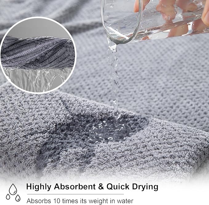 8 Piece Large Gray Family Bath Towel Set-2 Oversized Bath Towel Sheets,2 Hand Towels,4 Washcloths-600GSM Soft Highly Absorbent Quick Dry Beach Chair Towels Woven Towels for Bathroom Hotel and Spa