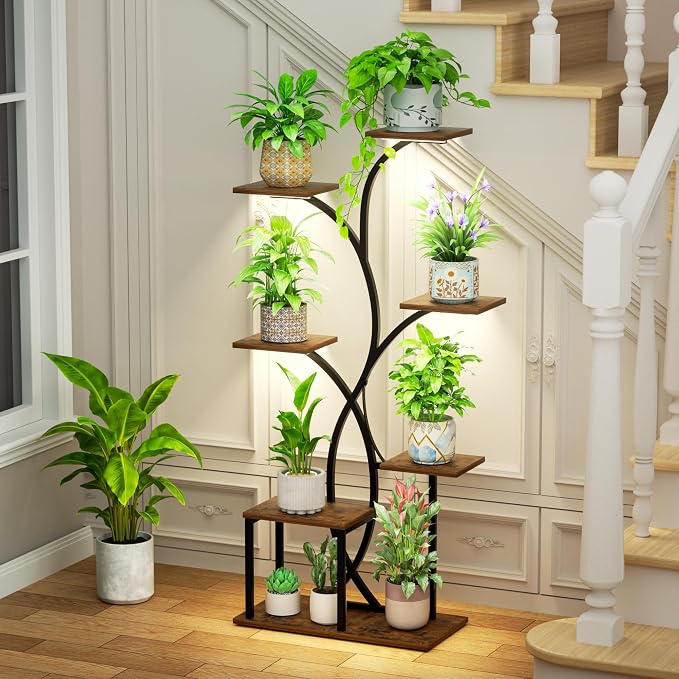 HAVLOTII Indoor Plant Stand with 4 Grow Lights - 7 Tiered Plant Shelf for Indoor Plants, 52" Metal Corner Plant Shelves for Indoor Growing - Lighted Plant Holders for Patio, Room, Home and Balcony