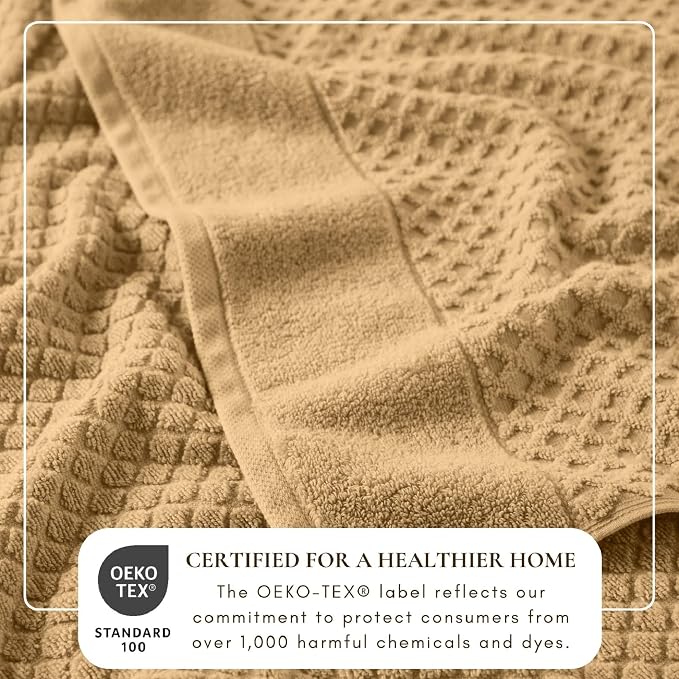 Great Bay Home Bath Towels - 100% Cotton 6 Piece Bath Sheet Set - Diamond Waffle Weave - Absorbent, Durable, Quick-Dry Towels for Bathroom (Sand)