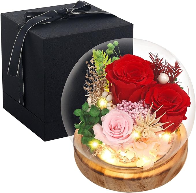 Preserved Flowers, Unique Rose flower Gifts Preserved Flower Gifts in Glass Dome for Women, Mom, Girlfriend and wife,Home Decor Gifts for Birthday, Mother’s Day, Anniversary, Christmas, Wedding.