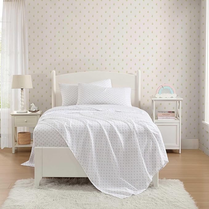 Laura Ashley Kids - Twin Sheet Set, Soft & Wrinkle-Resistant Toddler Bedding Set, Deep Pockets, Girl Bed Sheets with Matching Fitted Sheet & Pillowcase (Wood Violet Green)