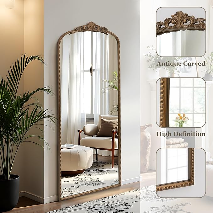 Micasso Gold Full Length Mirror: 21''x56'' Baroque Antique Floor Long Body Mirror - Traditional Ornate Vintage Mirrors for Wall/Dressing Room/Bedroom/Entryway/Hallway - Home Decor for Living Room