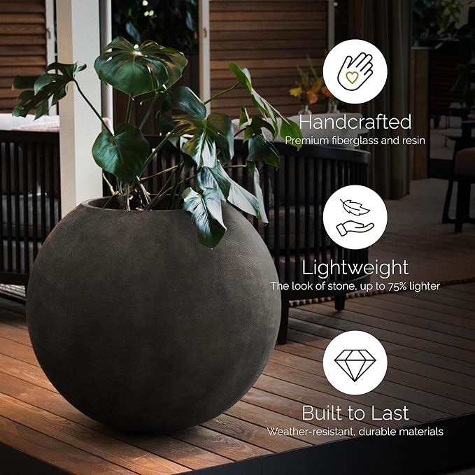 Orbo Globe Sphere Planter - 29.5 in x 29.5 in x 26.2 in - Concrete Stone