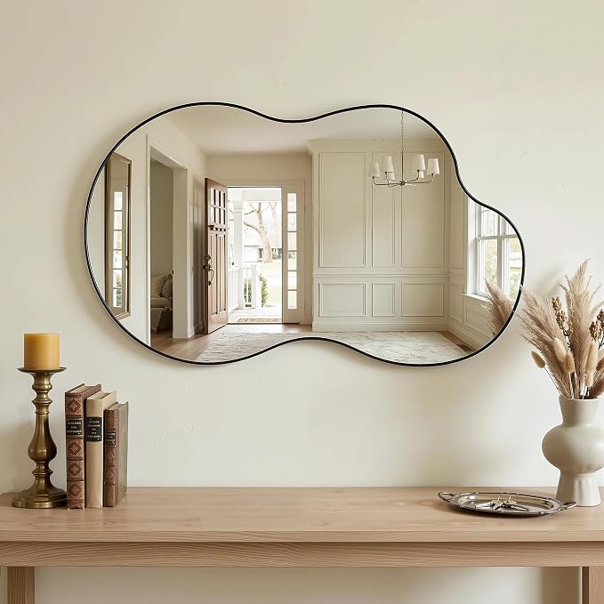 Irregular Wall Mirror, 26"x40" Asymmetrical Mirror with Metal Frame, Modern Unique Decorative Mirrors for Bathroom, Wall Decor, Entryway, Living Room, Black