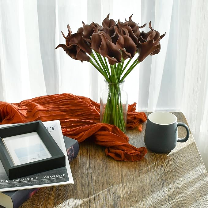 Mandy's PU Brown Calla Lily Artificial Flowers 20 Stems 13.5in Faux Realistic Centerpiece for Thanksgiving and Christmas Decorations DIY Bridal Bouquet Home Décor