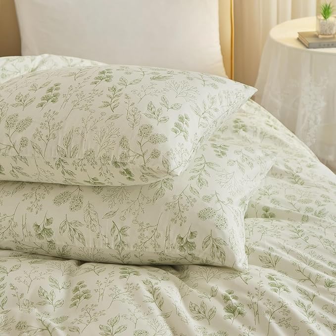 LifeTB Green Floral Duvet Cover Twin XL 3 Pieces Vintage Flower Duvet Cover 100% Cotton Coquette Bedding Comforter Cover Aesthetic Twin XL Bedding Set Botanical Comforter Cover with Zipper Closure
