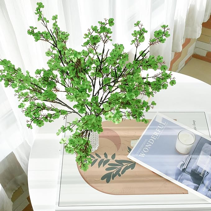 Mandy's Green Artificial Baby’s Breath European Flowers 6 Bundles Silk Gypsophila with Bendable Stems for Fall Thanksgiving & Christmas Centerpiece Wedding Decor and Table Arrangements