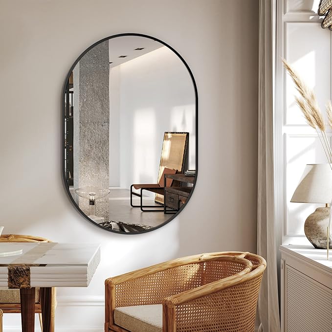 Bathroom Vanity Mirror for Wall, 36''x24'' Black Oval Bathroom Mirror for Over Sink, Bedroom, Living Room, Entryway, HD Tempered Glass, Wall Mounted Horizontally or Vertically