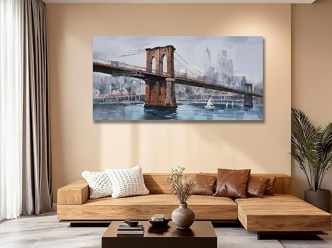 Ardemy Brooklyn Bridge Canvas Wall Art Abstract Skyline New York City Painting Prints, Modern Brooklyn Bridge Colorful NYC Picture Framed for Bedroom Living Room Home Office Wall Decor Large Size