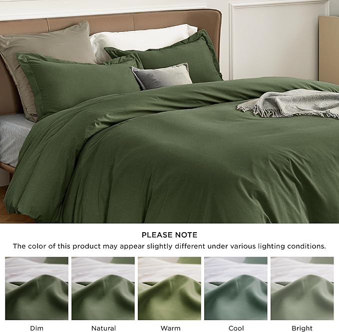 Bedsure Duvet Cover Queen Size - Soft Double Brushed Bedding Set for Kids & Adults, Zipper Closure, 3 Pieces, Includes 1 Duvet Cover (90"x90") & 2 Pillow Shams, NO Comforter, Olive Green