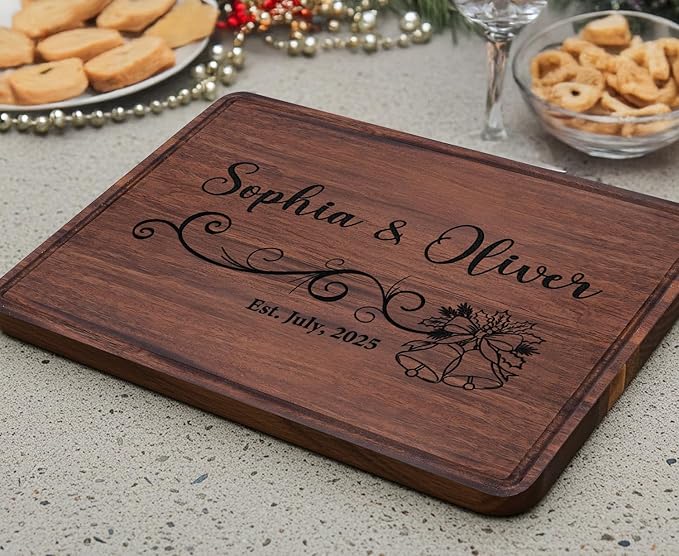 Personalized Cutting Board for Christmas, Gifts for Couples 2025, Custom Engraved with Names & Date, Unique Holiday, Bridal Shower, Anniversary & Newlyweds Present